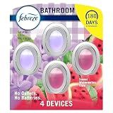 Febreze Bathroom Air Freshener, Odor-Fighting, Plug In Alternative, Air Fresheners for Small Spaces in Home, Bathroom, Kitchen, & Closet, Lilac & Watermelon Scents, 4ct (2 of Each Scent)