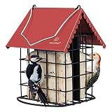 Kingsyard Double Suet Bird Feeder with Weatherproof Roof & Perch, All Metal, Suet Cakes Cage Bird Feeder for Outdoors Hanging, Easy to Clean & Refill, Red