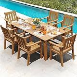 YEFU 7-Piece Patio Table Set, All-Weather HIPS, Metal Aluminum Frame, Teak