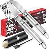 Alpha Grillers Garlic Press Stainless Steel - Easy to Clean, Rust-Proof, Dishwasher Safe - Stainless Steel Garlic Press, Mincer, Crusher with Silicone Peeler & Cleaning Brush