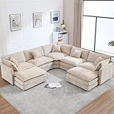 GNIXUU Cloud Couch Oversized Modular Sectional Sofa for Living Room, Modern Chenille 7 Seater Corner Sofa with Deep Seat, Large U-Shaped Couch Set for Spacious Space Apartment, Camel