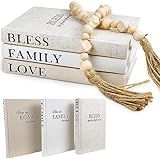 Linen Covered Decor Books 3 Pieces, Decorative Books for Home Decor, Coffee Table Books Decor, Stacked Book Decor - Shelf, Entryway, Console Table, Fireplace Mantel Decor (Bless/Family/Love)