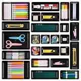 Vtopmart 25 PCS Office Desk Drawer Organizers Set, 4-Size Versatile Plastic Drawer Organizer Trays, Storage Bins for Desk Accessories Office Organizers and Storage, Bathroom, Makeup, Vanity, Black