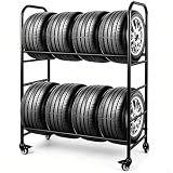 SOCROTO Tire Rack, 56x44x20in Adjustable Tire Storage Rack with 4 Swivel Casters, 200KG/440LBS Weight Capacity Rolling Tire Stand, Heavy Duty Tire Storage Organizer for Garage, Home, Shop