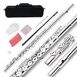 WUQIMUSC 16 Key Closed Hole C Flute - Student Flute for Beginners,Easy to Play with Durable Design, Includes Carrying Case, Cleaning Kit, Gloves, Perfect for Learning(Silver)