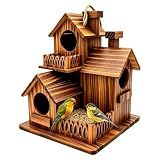 Wooden Bird Houses for Outside, 3 Compartments Villa Hanging Birdhouse, Carbonized Pine Nesting Box for Bluebird Wren Finch Backyard Garden Decor