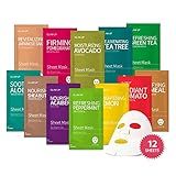 GLAM UP Korean Facial Sheet Mask 12 Combo Pack | Hydrating & Moisturizing Face Mask for Glass Skin | Soothing Korean Skincare for Sensitive, Dry Skin | Bulk Face Masks Gift Set for Home Spa