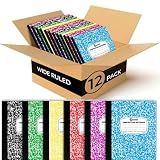 Rosmonde 12 Pack Bulk Composition Notebook Wide Ruled, Assorted Colors