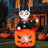 Halloween Inflatable, SHDEJTG 6FT Pumpkin Cat Inflatable Decoration with LED Lights Built-in for Outdoor, Holiday, Party, Yard, Garden