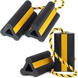 OULEME Heavy Duty Rubber Wheel Chocks, 2 Pair, Non-Slip Tire Stopper Blocks with Rope, for RV Camper Travel Trailers Motorhome Aircraft Car Truck