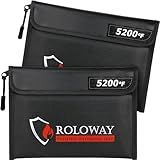ROLOWAY Fireproof Bag (9.6 x 6.6 inches) 5200℉ Heat Insulated, Fireproof Money Bag with Zipper for Cash (2-Pack Black)