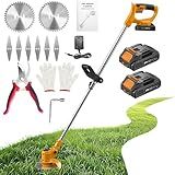 JYGMPRO String Trimmer Cordless - 21V Battery Powered Weed Wacker, 2 X 2.0Ah Battery and a Charger, Grass Trimmer, Brush Cutter and Edger Lawn for Garden/Yard