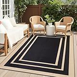 OLANLY Outdoor Rug 5x8 ft Waterproof, Reversible Outdoor Plastic Straw Rug, RV Mat, Indoor Outdoor Carpet Clearance for Patio, Camping, Balcony, Deck, Backyard, Black & Beige