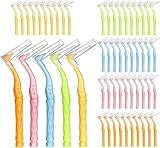 lanjue 50pcs Interdental Brushes, 5 Sizes Braces Brush Set Soft Dental Brushes with Non-Slip Handle Angled Head Tooth Picks Floss Sticks Dental Floss Brushes for Braces Oral Cleaning
