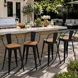 Apeaka Metal Bar Stools Set of 4 Outdoor Counter Height with Back 26" Black