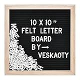 Felt Letter Board with 294 Letters, Numbers & Symbols - 10 x 10 inch Changeable Message Board with Wooden Frame Wall Mount Hook, Black & Wood