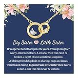 Goxygen Sister Necklace Gift - 14K Gold Plated Interlocking Circles Pendant Necklace with Heart CZ, Dainty necklace for Big & Little Sisters, Sister Christmas Birthday Jewelry Gifts from Sisters (Gold)