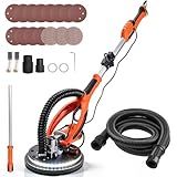 VEVOR Drywall Sander, 850W Electric Drywall Sander, Popcorn Ceiling Removal Tool with 5 Variable Speed 800-1700 RPM, Double-Deck LED Light, Foldable & Extendable Handle, 15 Sanding Discs, Dust Hose