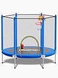 BLUERISE 55IN Toddler Trampoline for Kids Indoor Play for Kids Trampoline Basketball Hoop Attachment with Enclosure Net Easy to Assemble Recreational Trampoline Blue