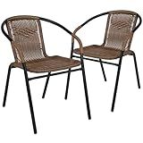 Flash Furniture Lila Modern Rattan Indoor/Outdoor Stackable Dining Chairs, Stacking Rattan Bistro Chairs for Patio or Restaurant, Set of 2, Brown