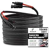 Feotech Twin Wire 30FT Solar Extension Cable - 10AWG (6mm²) Solar Panel Connector, with 6 Pairs-IP67-Male/Female Solar connectors for Outdoor Automotive RV Boat Marine Solar Panel- Black & Red