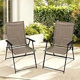 YLGJ&TIDY Folding Patio Chairs Set of 2 Portable Outdoor Dining Chair with Armrests Outdoor Patio Seat Light Weight Backrest for Garden Camping Fishing Yard Lawn，No Assembly (Brown, 2 Pcs)