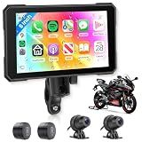 5'' Motorcycle CarPlay GPS (Include TPMS), Wireless CarPlay & Android Auto Portable Touchscreen with TPMS&Anti Theft, IP67 Waterproof, GPS,Bluetooth, Siri/G-Assistant, Voice Control, Bracket