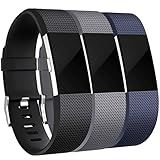Maledan Bands Replacement Compatible with Fitbit Charge 2, 3-Pack, Large Gray/Blue/Black