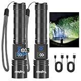 Tughlax LED Rechargeable Flashlights 9900 High Lumens 2Pack, Super Bright Flashlight, Zoomable Powerful Camping Flashlights with LCD Digital Display, 5 Modes Waterproof Flash Light for Home