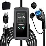 Portable Level 1&2 EV Charger, 16Amp Adjustable Current, Wallbox for Home/Travel, 110V/240V, NEMA 5-15&6-20 Plugs, 24.99FT Cable, Compatible with J1772 Electric Cars, Tesla Needs Adapter