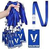 Pasimy 60 Pack Volunteer Lanyards with PVC Plastic Card, Blue Volunteer Badges Bulk Identification Pass Card for School, Church, Fundraising, Events, Activities