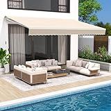 VUYUYU 13.1'x8.2' Patio Awning Retractable Awning Cover Sunshade Shelter Outdoor Canopy with Crank Handle and Water-Resistant Polyester for Courtyard, Balcony, Shop, Restaurant, Cafe, Deck