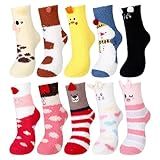 Ramede 10 Pairs Fuzzy Christmas Socks Fluffy Warm Slipper Socks for Women Winter Cozy Animal Christmas Stocking Stuffers Gift