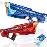 Funwee 2 Pack Electric Water Gun for Adults Kids, Powerful Automatic Squirt Gun, High Powered Shooting 100+ Times, Long Range, Auto Water Blaster, Pool Outdoor Water Toy(Transparent Blue+Red)