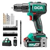 DCA 20V Brushless Hammer Drill Cordless, 492 in-lb Torque Impact Drill, 1/2" All-Metal Keyless Chuck,18+1+1, (0-450/0-1800RPM), 27000 IPM, Compact Design with 2.0Ah Battery & Charger,ADJZ2055i