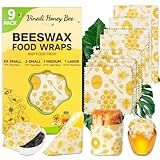 Reusable Beeswax Food Wraps, 9 Pack - Assorted Sizes (XS,S, M, L) | Organic Cotton, Eco Friendly, Plastic Free | Honeycomb Design (Orange)