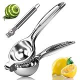 MONKKINO Lemon Squeezer, Fast Effortless Juice Extraction with Large Metal Citrus Juicer, Maximum Yield Heavy Duty Hand Lime Squeezer, Manual Lemon Juicer Press, Easy to Use w/Stainless Steel Zester