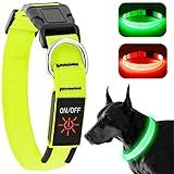 KOSKILL LED Dog Collar - Adjustable, Rechargeable, Waterproof, Glow in Dark for Medium Large Dogs