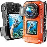 Maxmango D50 8K Underwater Camera, 70MP 33FT Waterproof Digital Camera with Dual Screens, Point and Shoot Camera for Snorkeling, Swimming, Surfing, Beach Travel, 2500mAh Battery, Orange (16GB)