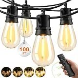 Outdoor String Lights Patio Light - 100Ft Outside Waterproof Dimmable Bulbs