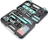 Amazon Basics Household Tool Kit With Storage Case, 142 Piece, Turquoise, 13.39 x 9.25 x 2.95 inch