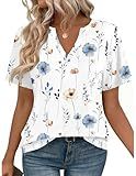 Zeagoo Shirts for Women Short Sleeve Floral Blouses Clothes Business Work Dressy Outfits White Flowers XL
