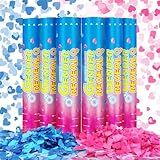 Party Glits Gender Reveal Confetti Cannons – 6 Pack (3 Blue & 3 Pink) – Baby Gender Reveal Cannon Kit with Heart-Shaped Confetti – Easy Twist Party Poppers for Boy or Girl Baby Reveal Decorations