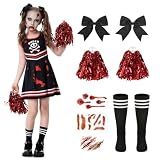 CIRCKOPS 10Pcs Halloween Zombie Cheerleader Costume for Girls Party, 7-8Y
