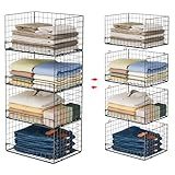 Yociyoga 4-Tier Stackable Closet Organizers and Storage Shelves, Clothes Shelf Organizer Basket Bins, Foldable Sweater Storage for Closet Organizer System, Black (Patent Pending)