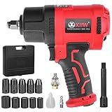 1/2 Inch Air Impact Wrench, Max Torque 1560 ft-lbs, lightweight 4.4 lb Design, Air Impact Gun Includes 11 Pcs CR-V Steel Impact Socket Set and Storage Case, Twin Hammer 8000RPM for Automobile Repair