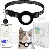 GPS Tracker for Cats, Mini GPS Pet Tracker with Collar, IPX8 Waterproof Cat Trackers Collar,No Monthly Fee,Work with Apple Find My(iOS Only),Smart Trackers for Pets(Black)