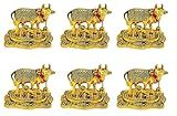 NOBILITY Pooja Items Diwali Gift Golden Small Kamdhenu Cow with Calf Metal Statue Decorative Item Showpiece for Home Office Decoration Wedding Return Gifts Pack of 6