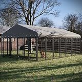 10' x 14'Large Outdoor Dog Kennel with Double Swing Doors, Heavy-Duty Dog Cage with Feeding Panel, Weatherproof Roof, Secure Fence Playpen for Large Dogs, Easy Assembly