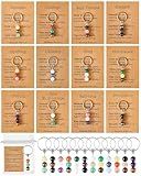 Sureio 12 Set Healing Crystal Keychain Gift Bulk Healing Gemstone Keychain New Beginnings Good Luck Bead Stones Anxiety Relief Gift for Couple Women Men Coworker with Card Organza Bag